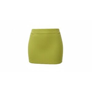 Arabella Mini Skirt Womens L Yellow Ribbed Bodycon Stretch CT6795J